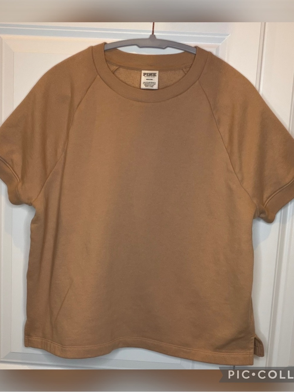 PINK Victoria’s Secret Tan Short Sleeve Sweatshirt Pullover Size M Cozy Lounge
